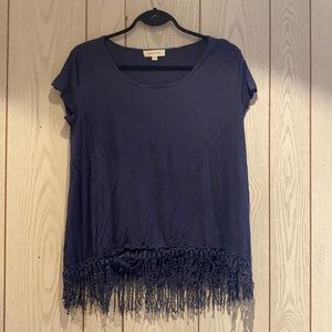 Navy Long Flowy T-shirt with Cute Tassels